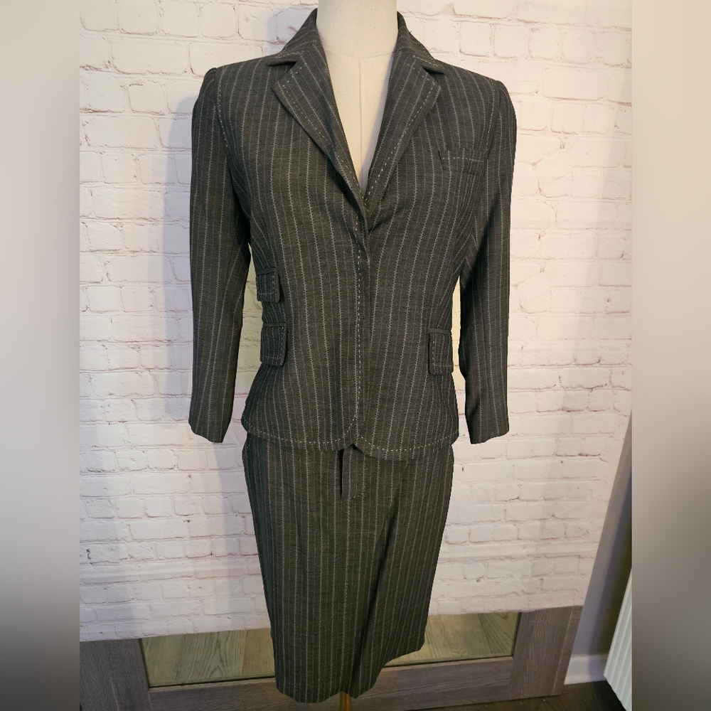 Arden B Pinstripe Women's Skirt Suit | Grey & Lavender | Jacket-Sm-Skirt 2 | EUC